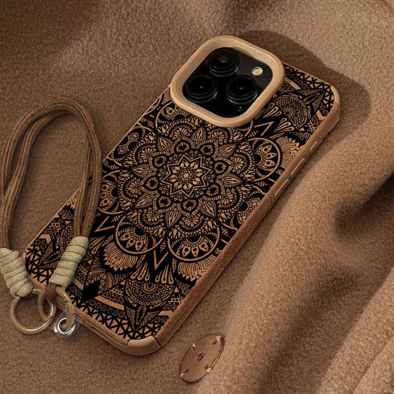 Protect Phone Case For iPhone 15 17 14 16 13 12 11 Pro Max X XS Air 15 16 14 Plus Lanyard Wrist Strap Mandala Pattern Boho Cover