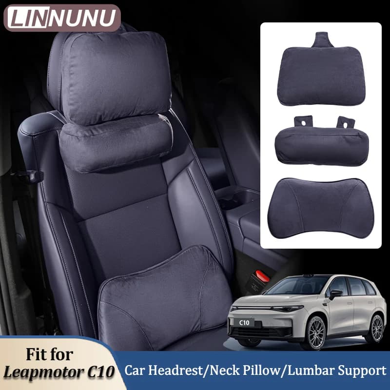 LINNUNU Per Leapmotor C10 2024 Pelle Scamosciata Collo Cuscino Memory Foam Cuscini Supporto Lombare Poggiatesta cuscino Accessori Per Interni Auto