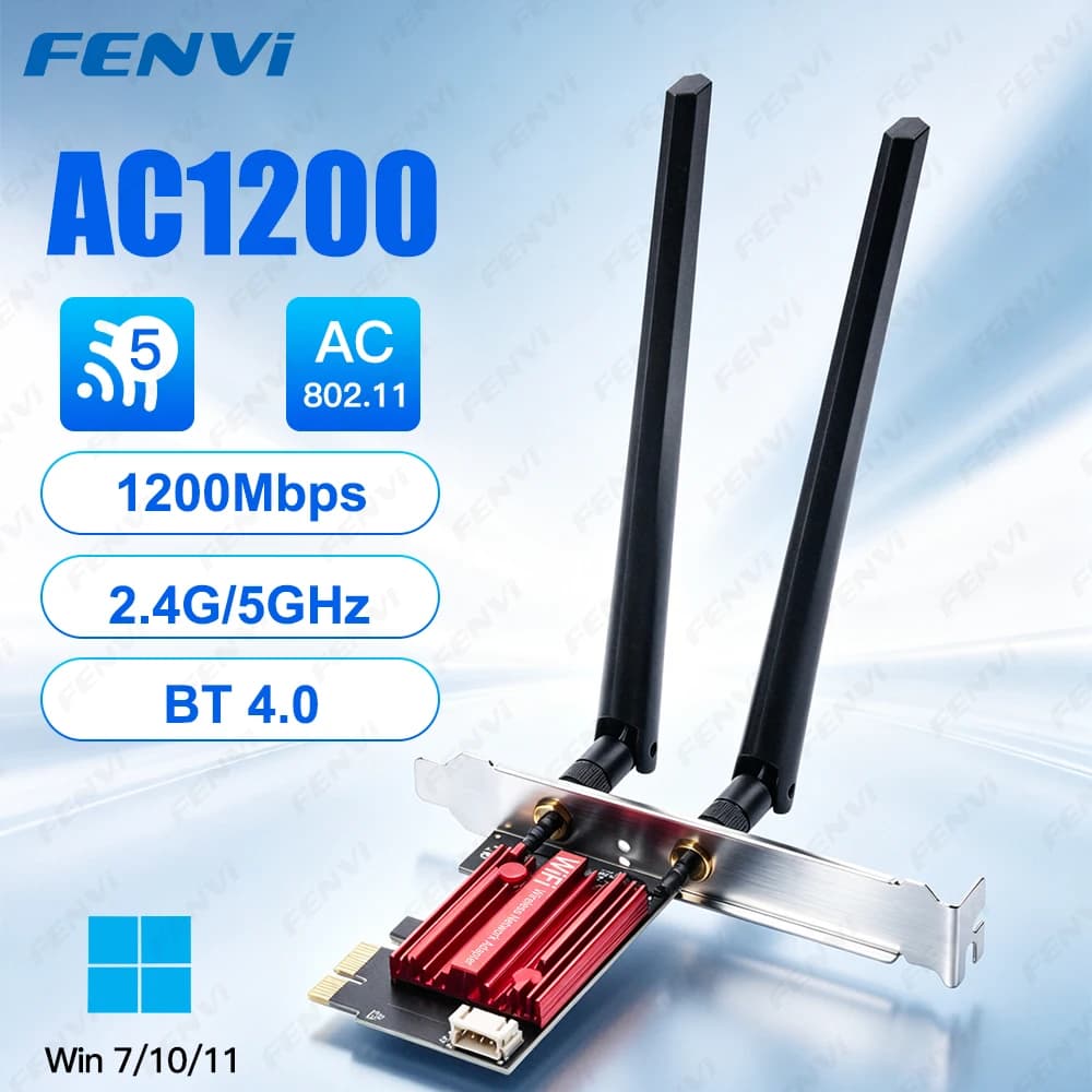 FENVI WiFi 5 PCI-E Wireless Adapter Network Adapter AC1200 Dual Band 2.4G/5GHz 802.11AC For Bluetooth 4.0 Desktop Laptop Windows 10