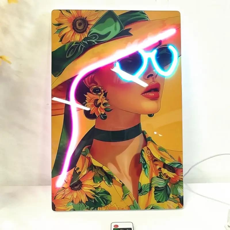 24x16 in Fashion Girl LED Wall Art - Opere d'arte acrilica con luce al neon per soggiorno, camera da letto, arredamento lounge, elegante illuminato