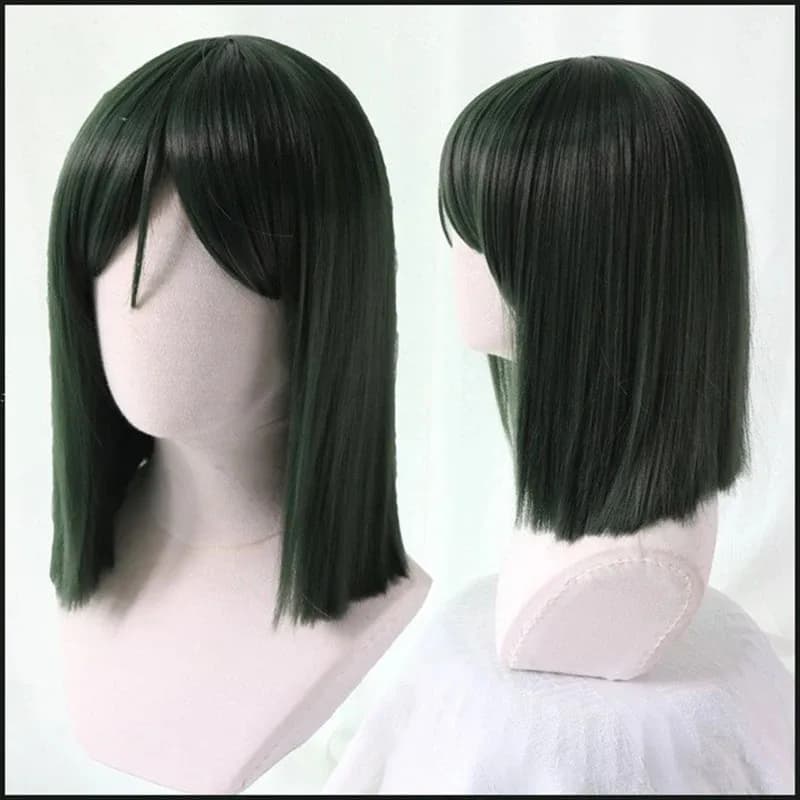 Anime Cosplay Deep Green Bobo Fubuki Capelli sintetici corti resistenti al calore Parrucche per feste di Halloween + Cappellino per parrucca