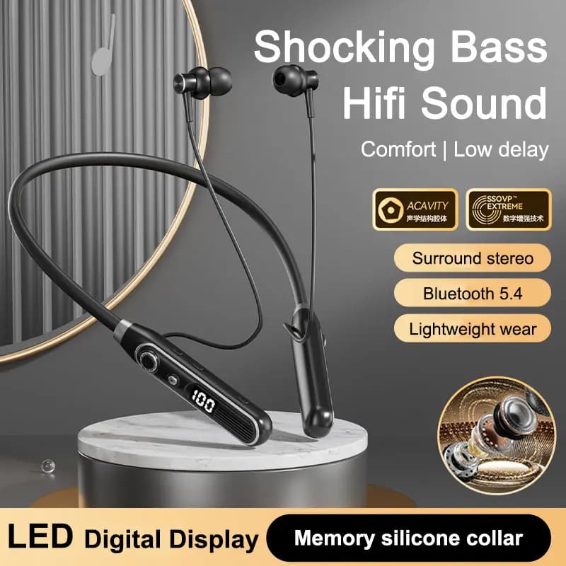 Dual Connection Bluetooth Headset Wireless Headphones for Low Stereo earphones with neck headset Sports play headphones with microphone Sound Dolby
