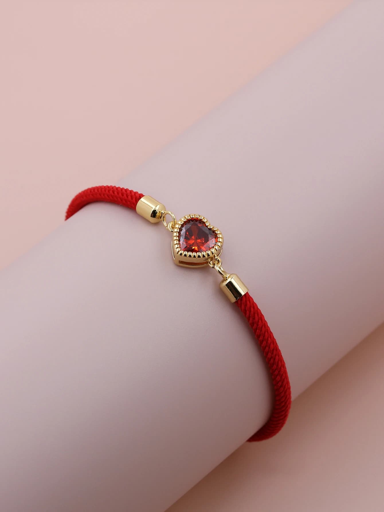 Fashionable Versatile Peach Heart Pattern Adjustable Pull Push Red Pink White Rope Bracelet Men Women Daily Jewelry