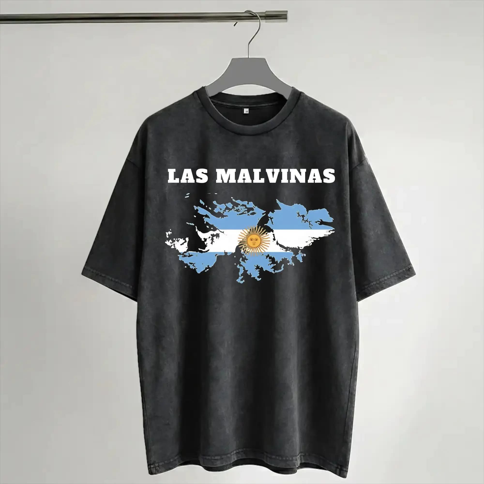 Maglietta Calcio Las Malvinas Argentina Hip Hop in Cotone Lavato Stile Harajuku Vintage Uomo Donna Streetwear