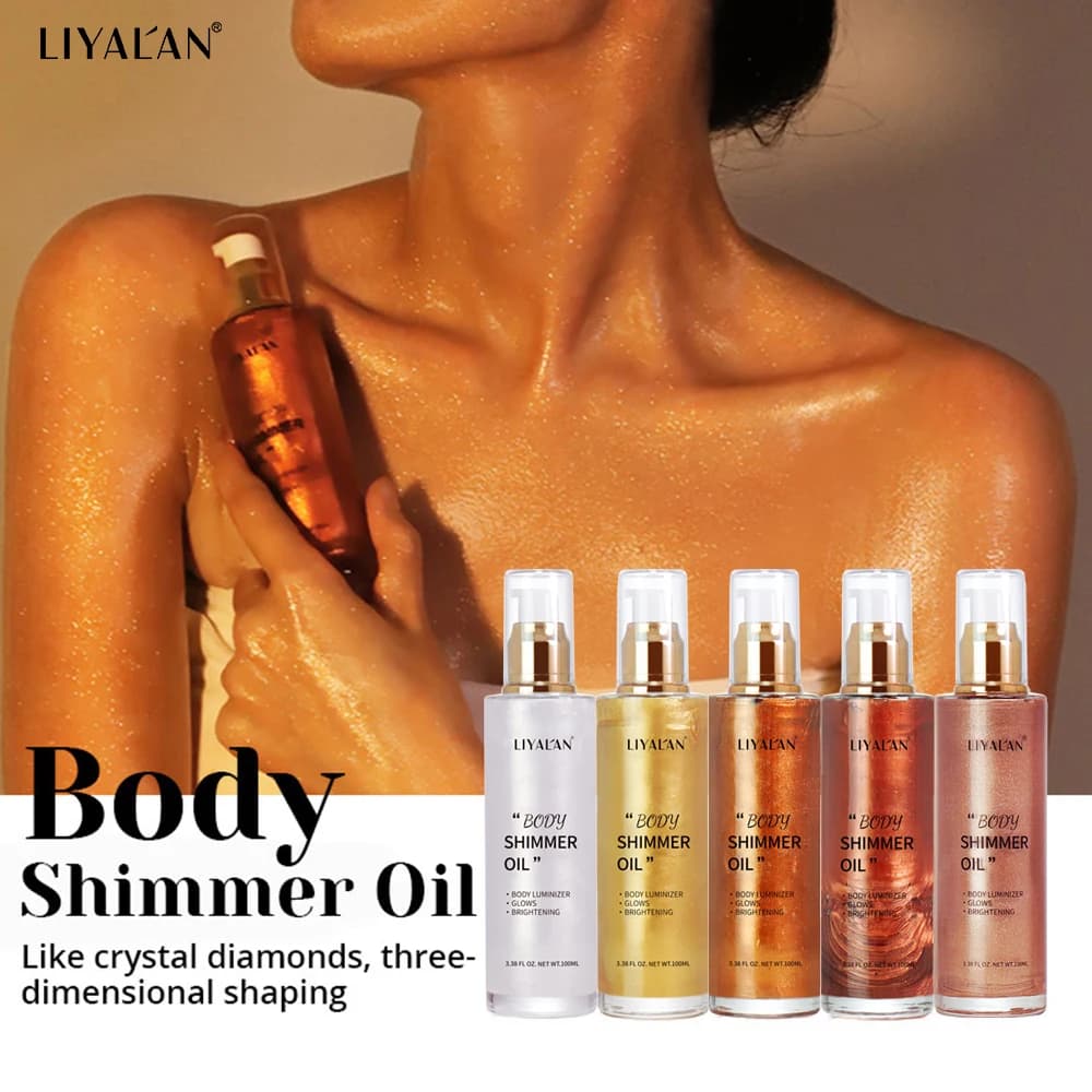 100ml Body Shimmer Oil Scenter Viso Illumina Glitter Bronzer Pearl White Gold Pink Leather Glow Illuminator Liquid Makeup Polisher