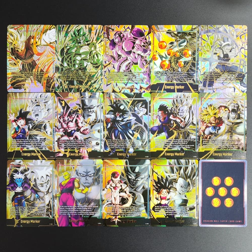 14 Pezzi Carte Collezionabili Dragon Ball Son Goku EN Energy Card Marker Super Rare Singole Classiche Anime Giocattoli