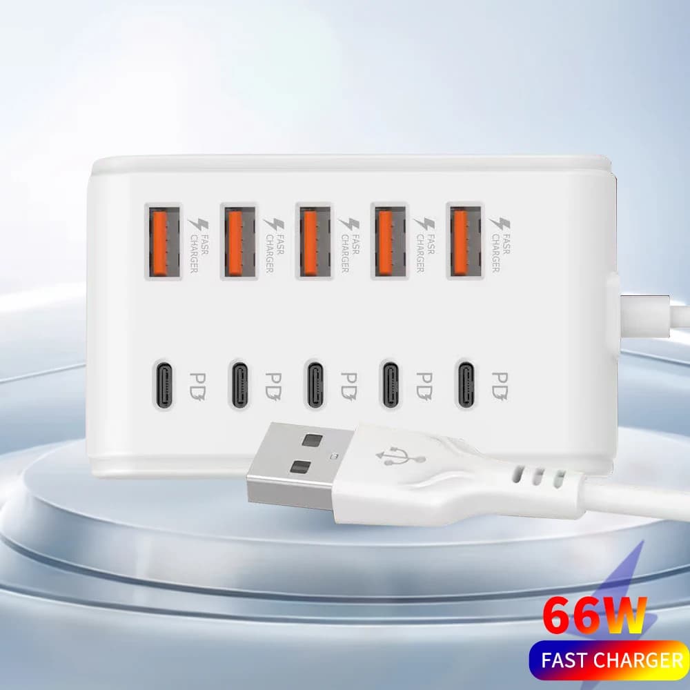 Stazione di ricarica da tavolo splitter USB 10 in 1 USB-C Hub Extender Spiltter Docking Station Tipo C Caricatore rapido per iPhone Samsung