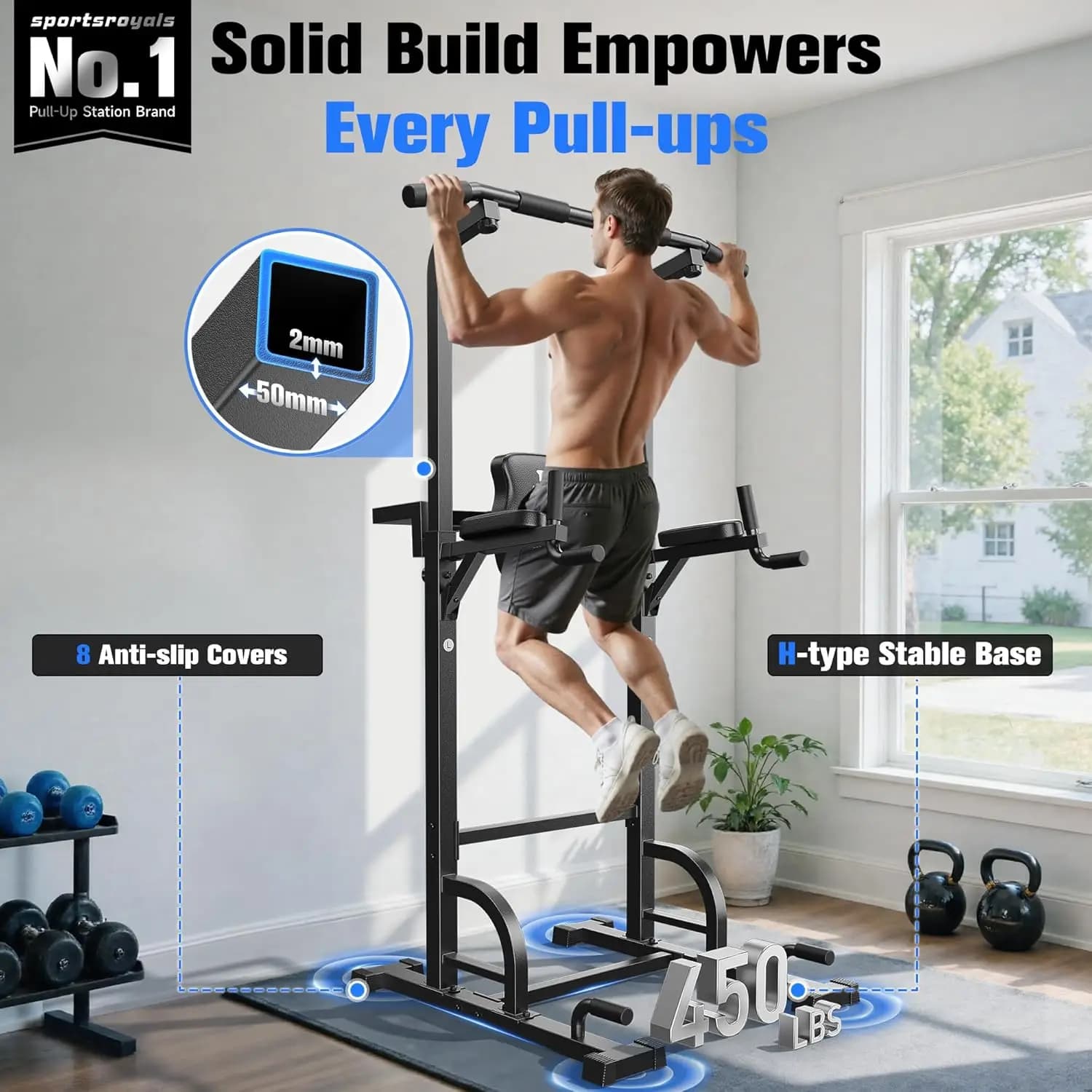 Pull Up Bar Dip Station Power Tower Assistive Trainer Multi-Function Home Gym Strength Training Fitness Equipment 450LBS