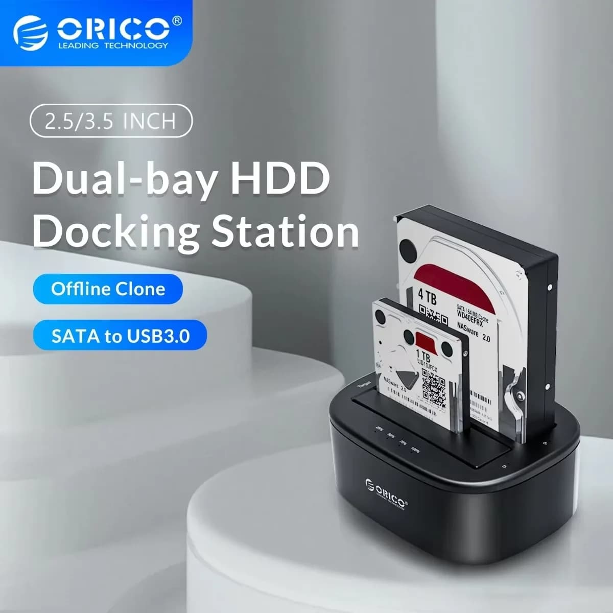 Custodia per disco rigido ORICO Dual Bay da 2.5/3.5 pollici con adattatore da SATA a USB 3.0 Clone Offline per Docking Station HDD SSD 2.5 3.5
