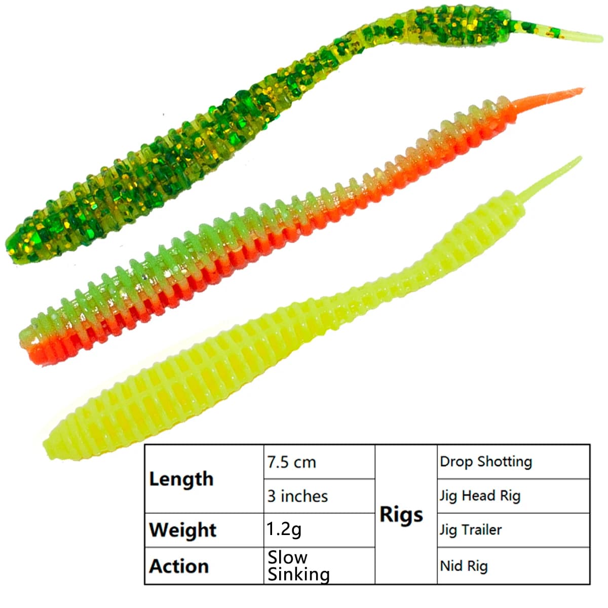 7.5 centimetri 1.2g 8 pz 4 cm 0.4g 15 pz Esche Morbide Shad Vermi Pin Coda Shaker Goccia Shotting Jig Testa esche da pesca in silicone Esche Morbide
