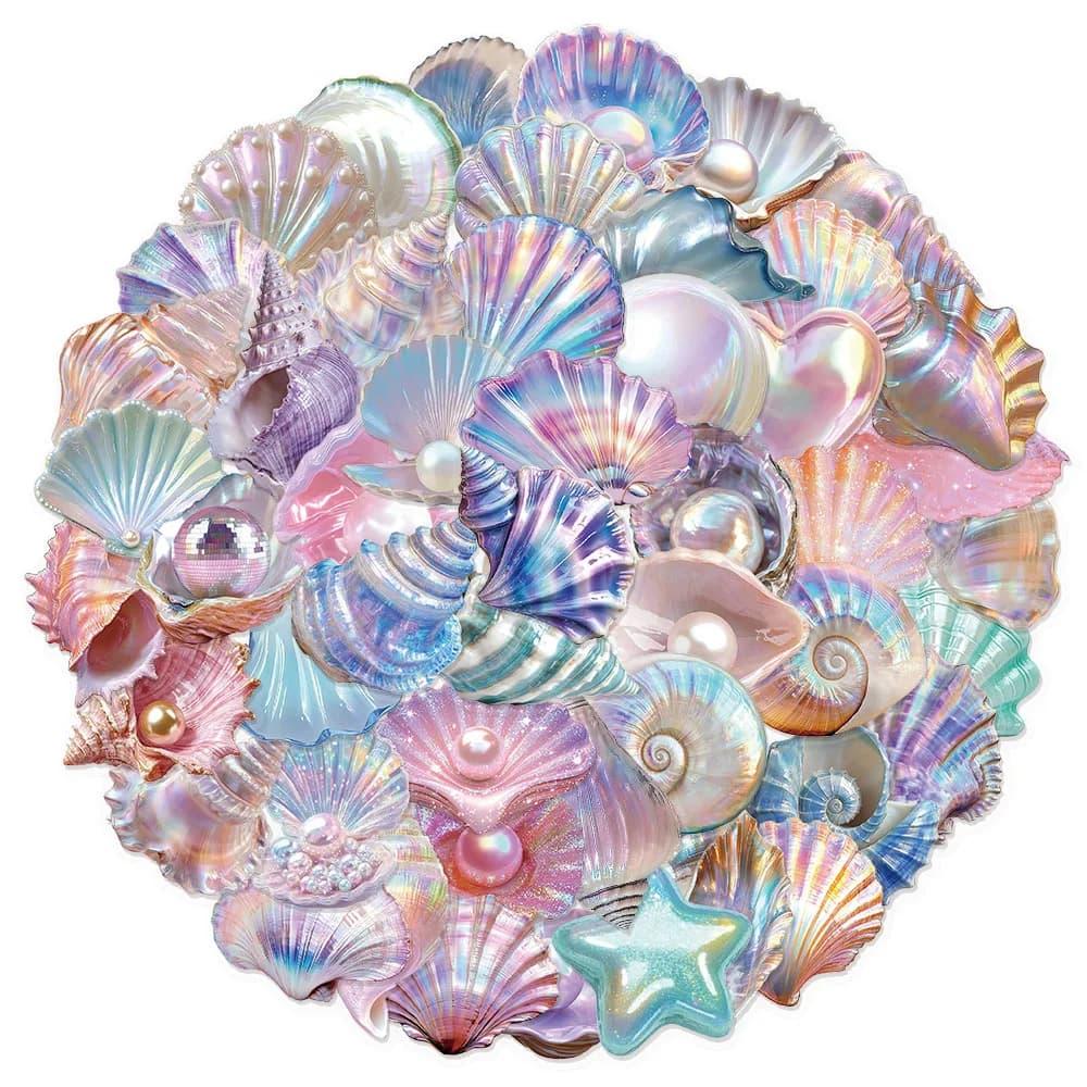50PCS Colorful Shining Shell Decoration Graffiti PET Stickers Luggage Notebook Water Cup Phone Case Waterproof Stickers