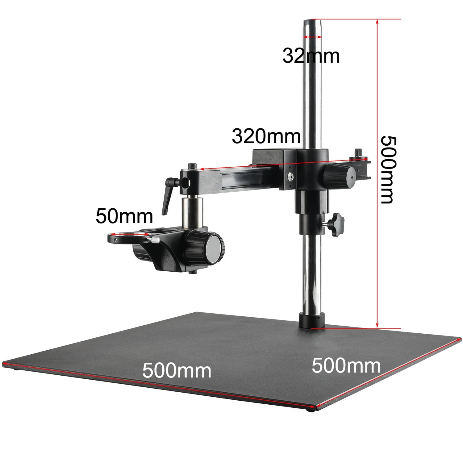KOPPACE Staffa per microscopio con braccio incrociato a piattaforma grande Base 500 * 500 mm Colonna lunga 500 mm Apertura lente 50 mm