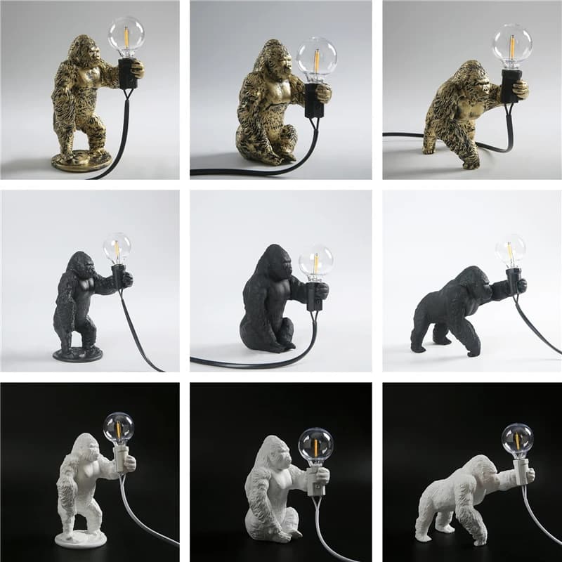 Luci notturne in resina nordica King Kong Lampada da tavolo moderna per decorazioni per il soggiorno Lampada da scrivania per ufficio Lampade per animali resinosi personalizzabili USB
