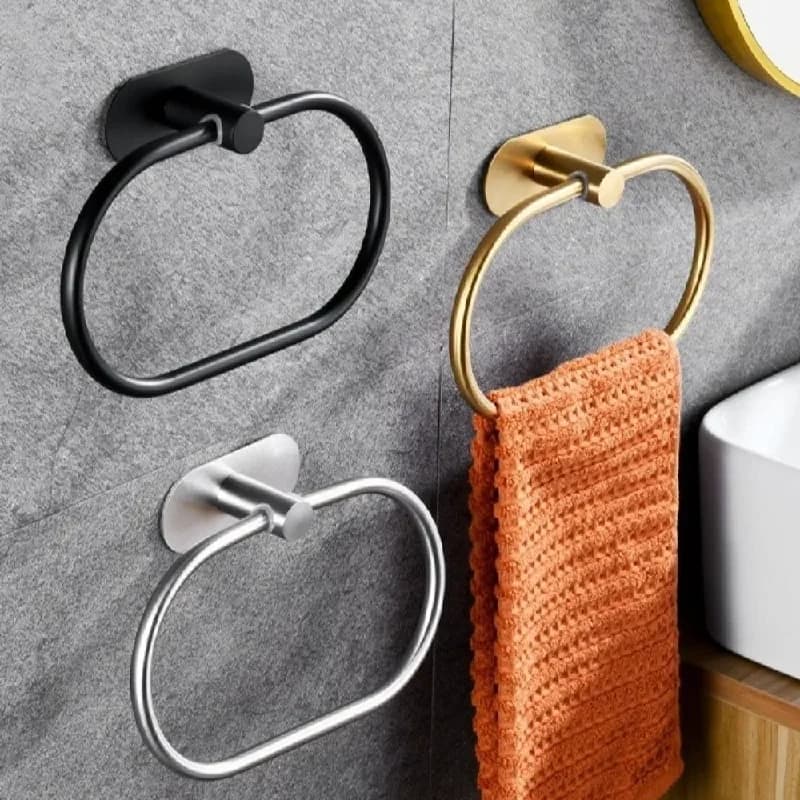 Portasciugamani Autoadesivo in Acciaio Inossidabile, Porta Asciugamani da Bagno, Anello e Barra Appendi Asciugamani per Cucina e Accessori