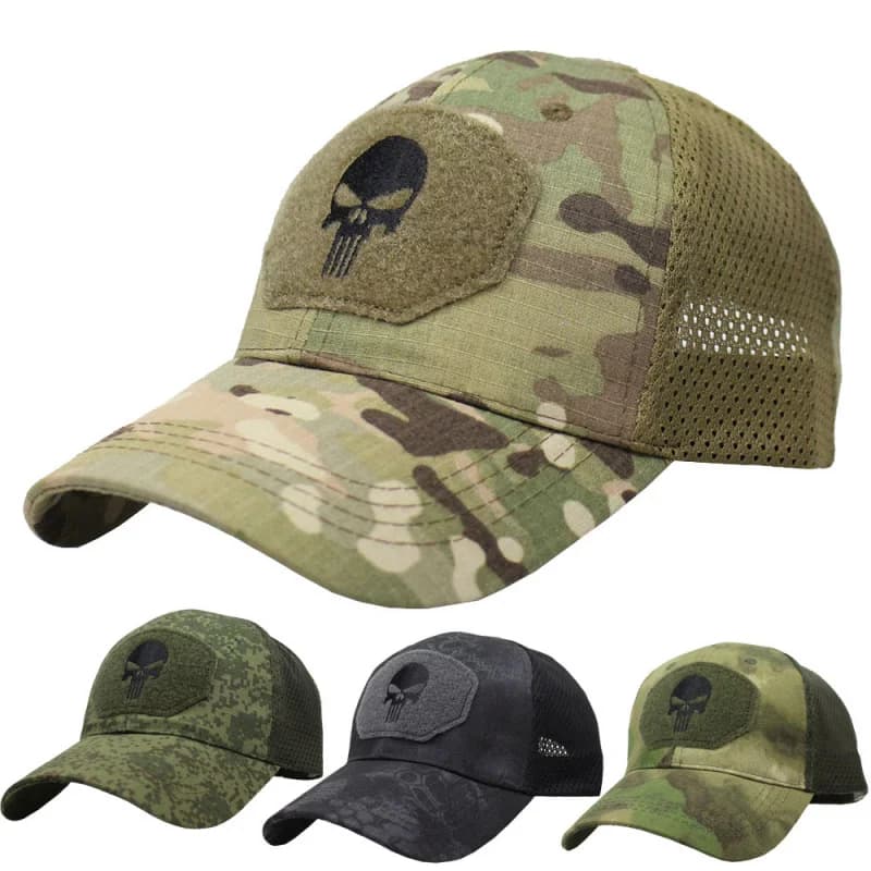 Berretto da baseball da uomo tattico con teschio regolabile mimetico occidentale all'aperto Moda parasole cinturino in velcro cappello estivo in rete per uomo