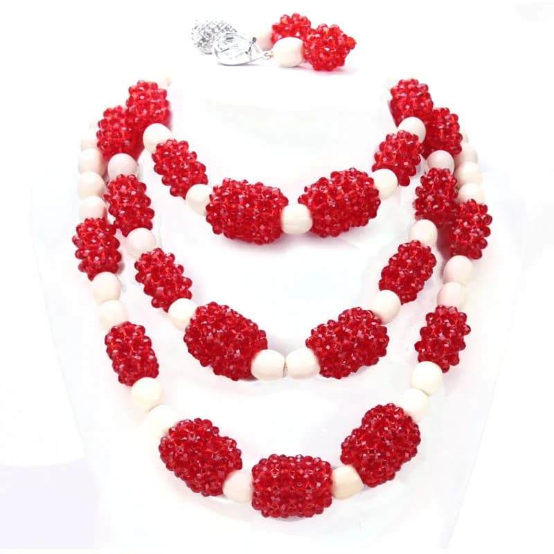 Set di gioielli da sposa tradizionali Palline di cristallo rosso Perline africane nigeriane