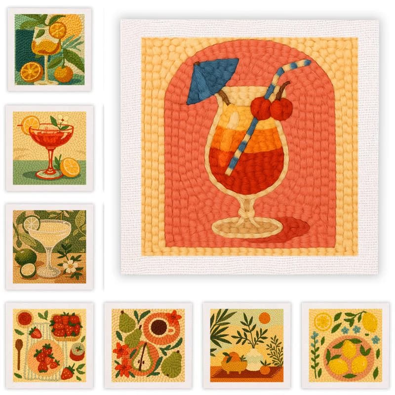 CHENISTORY Juice Pattern Punch Needle Embroidery Kit for Beginners Soft Yarn Needlework Handcraft DIY Craft Sewing set