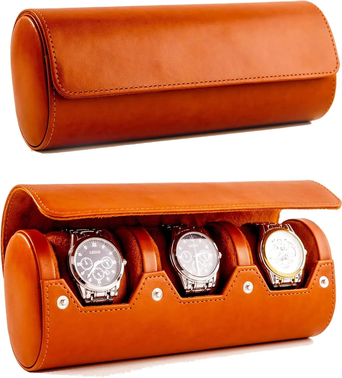 Leather Watches Travel Case - Portable Organizer for Watches Rolls, Handmade Luxury Gift For Men