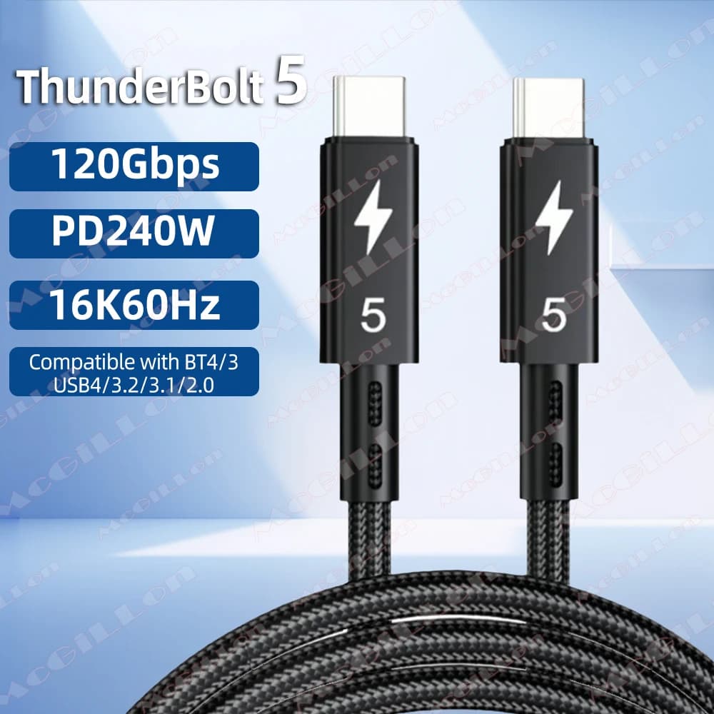 Cavo Dati Thunderbolt 5 da 120 Gbps, PD 240W, Compatibile con Thunderbolt 4, USB5, Trasmissione Completa, Ricarica Rapida Type-C