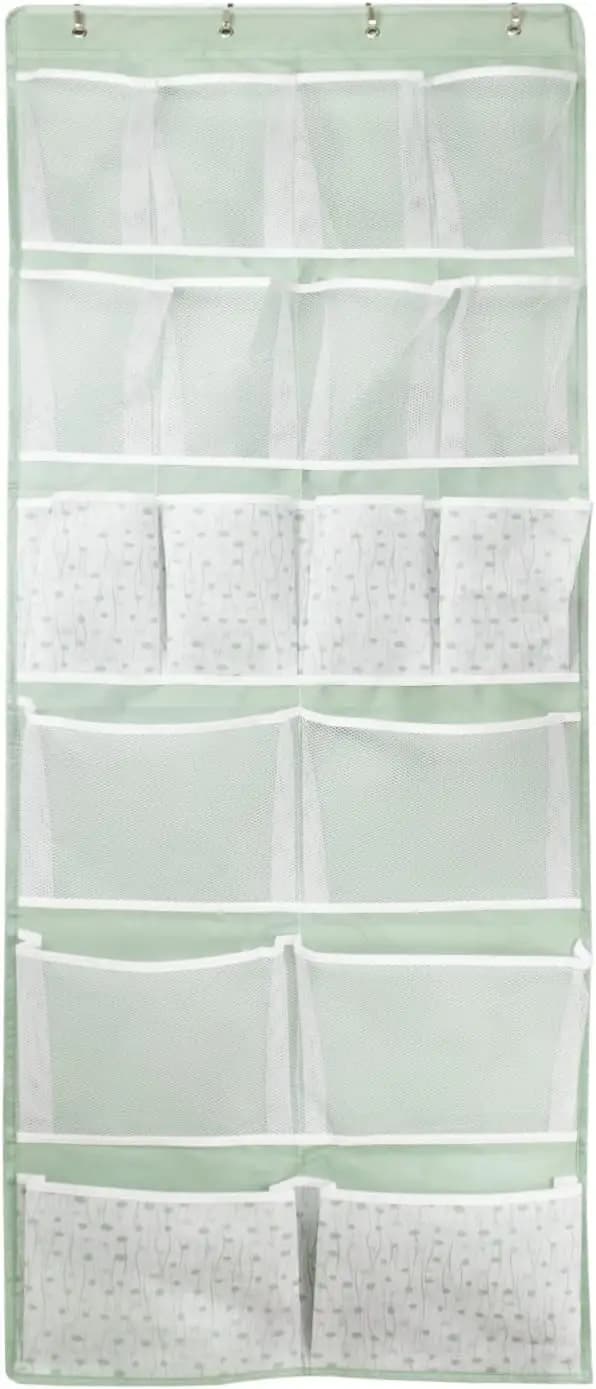 Organizer da appendere alla porta con 18 tasche e 4 tipi di tasche, portaoggetti sospeso verde per scarpe, calzini e altro ancora