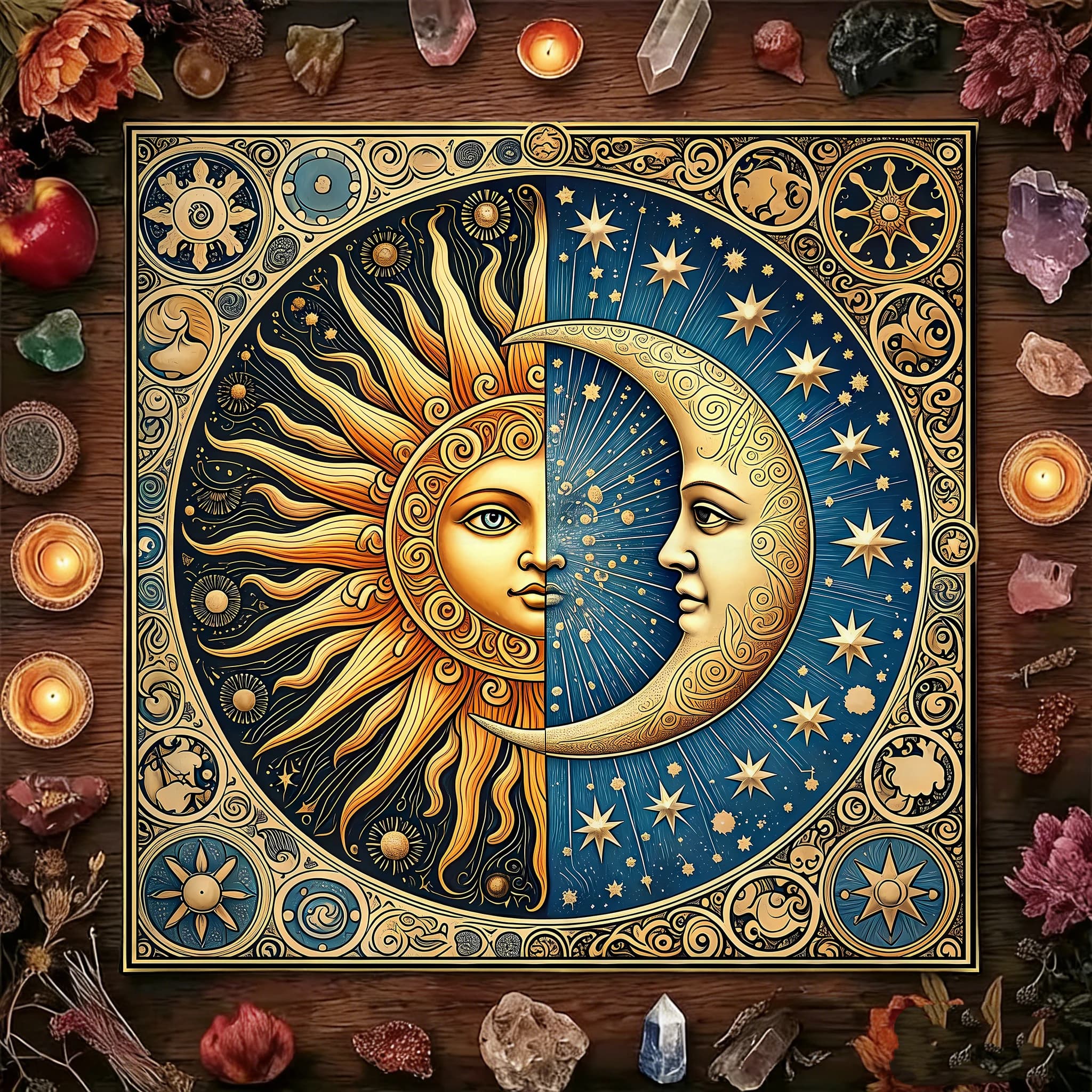 Tovaglia per divinazione con carte dei tarocchi, astrologia e stregoneria, tovaglia per divinazione con tarocchi sole e luna, decorazione per altare, 1 pezzo
