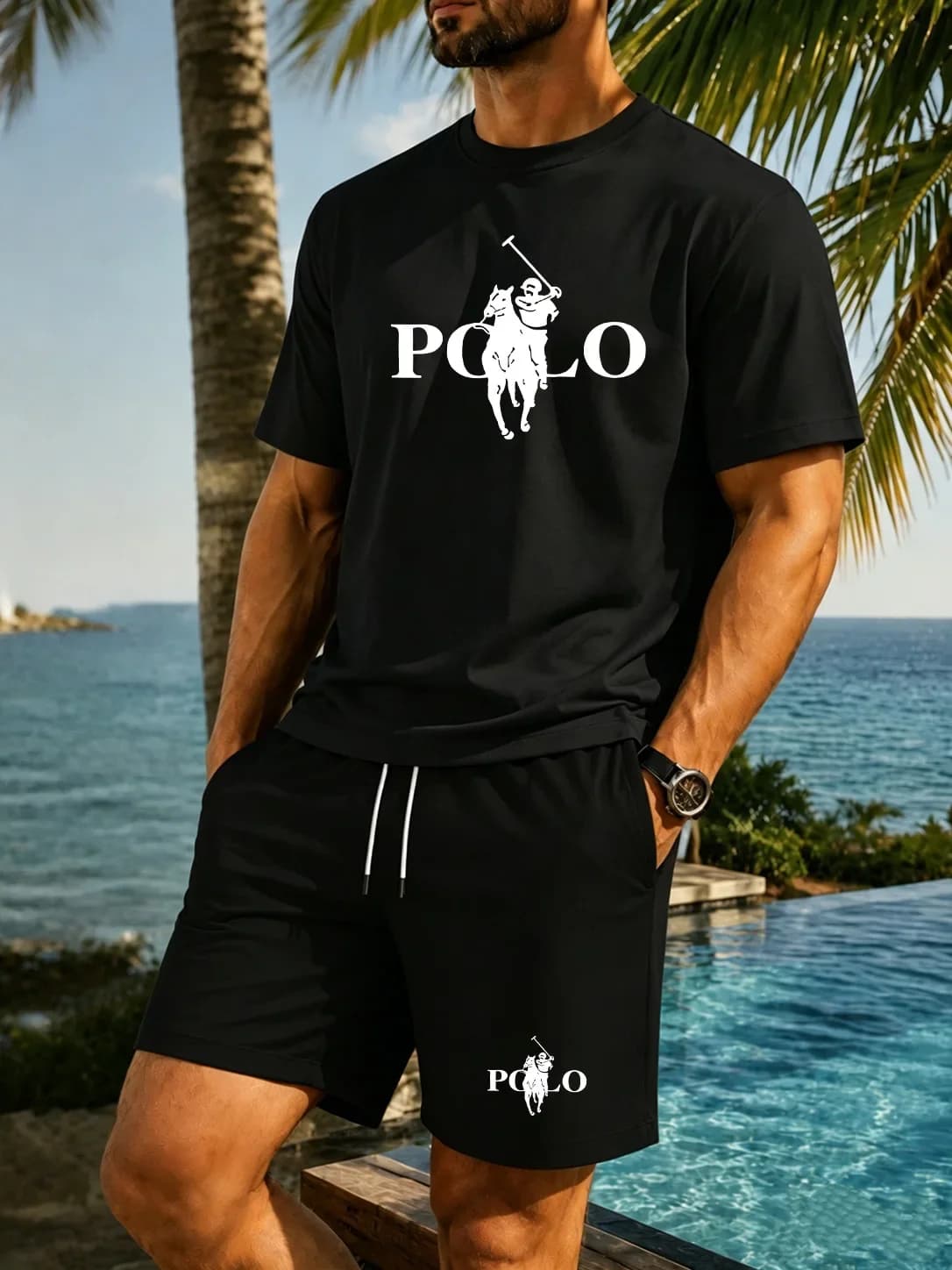 Men's Summer Print Outfit Short Sleeve T-Shirt + Elastic Waist Shorts 2 Piece Set Casual Streetwear Sportswear