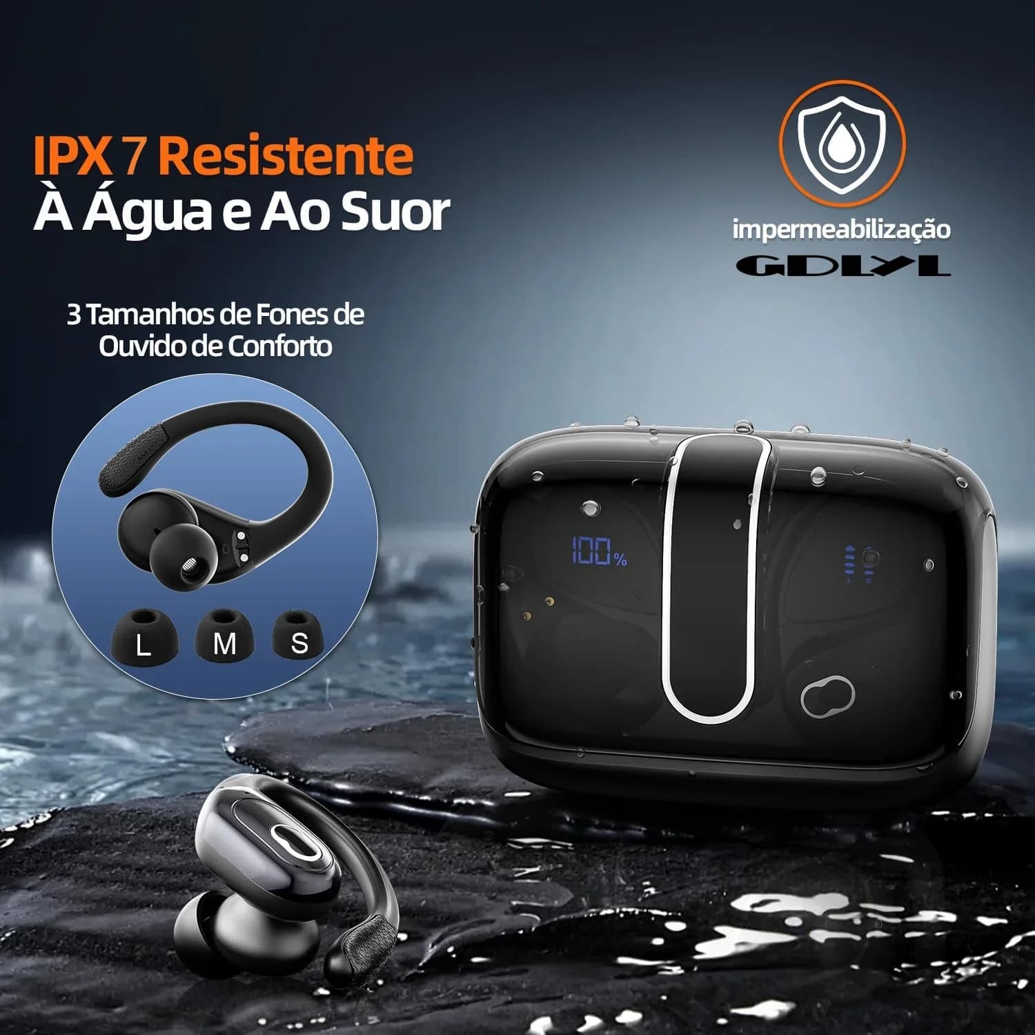 Bluetooth 5.4 Wireless TWS headphones, earphones with ear hook with IPX7 digital display, HiFi stereo headphones with noise reduction, control of buttons