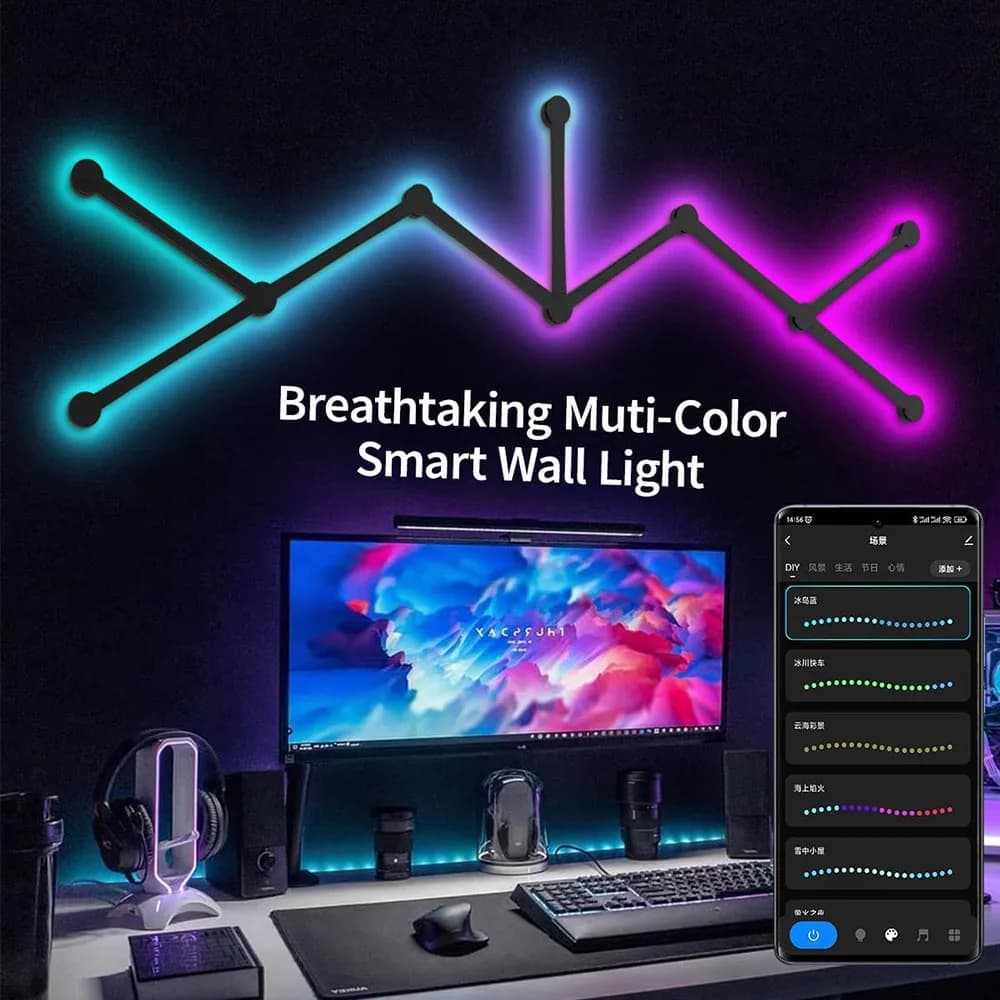 Lampada da parete intelligente a LED Barra luminosa RGBIC Atmosfera fai-da-te Luce notturna APP Ritmo musicale TV Retroilluminazione Camera da letto Decorazione della sala giochi