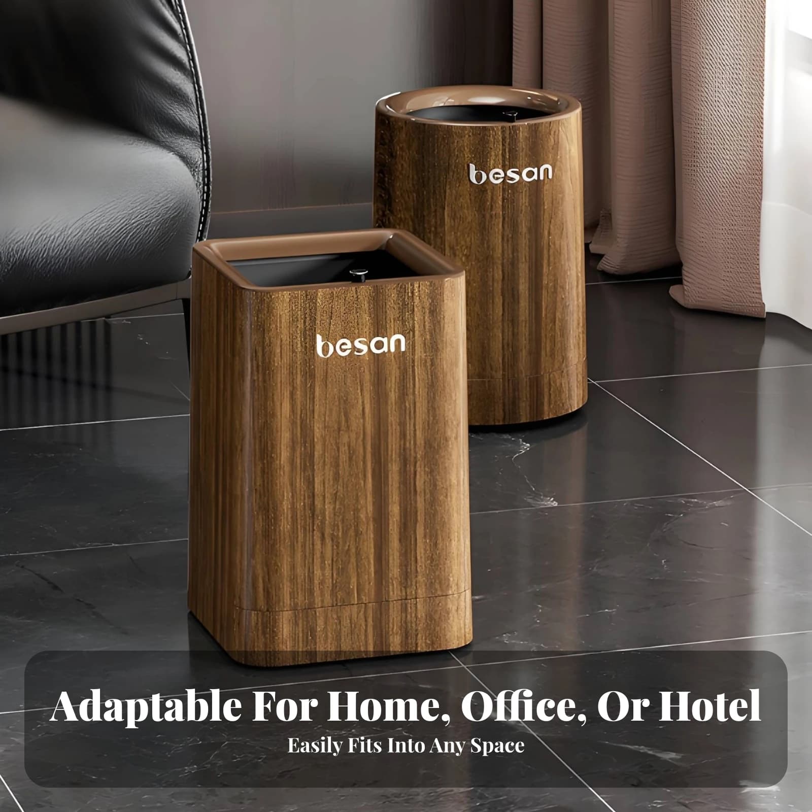 Trash Can Freestanding Wood-Grain Trash Can Wood Wastebasket Smooth Finish Waste Basket Decorative Design