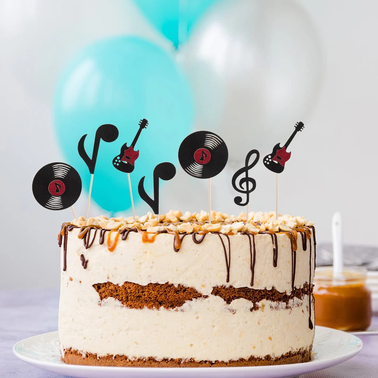 24Pcs Music Notes Cake Topper For Shower Party New Year Party Decorations Guitar Vinyl Record Cupcake Picks