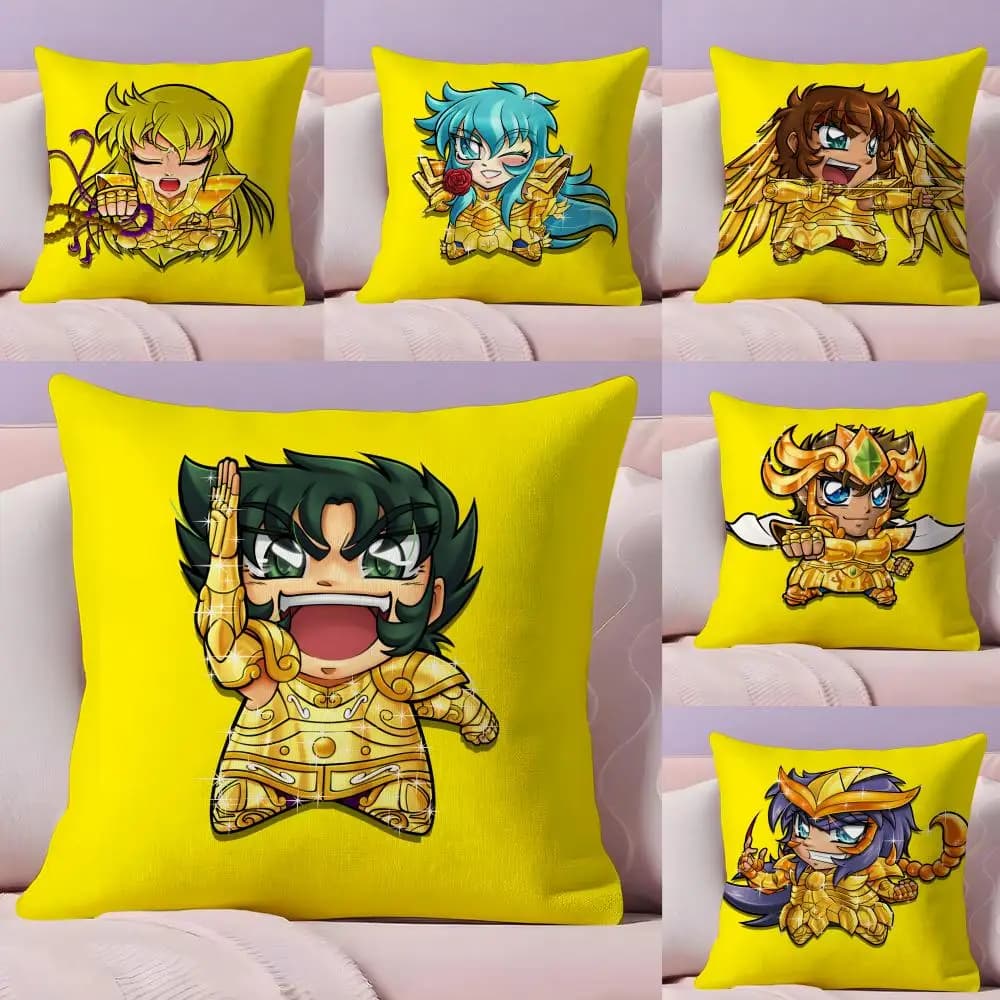 Chibi S-Saint S-Seiya Cute Pillow Case Plush Fabric Soft Double-Sided Printed Sofa Warm Winter Home Gift Cushion Cover