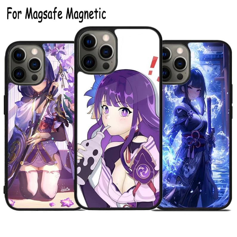 Custodia per telefono Raiden Shogun Baal con ricarica wireless per iPhone 17 Air 15 16 16e 14 13 11 12 Pro Max Plus, cover magnetica Magsafe con paraurti