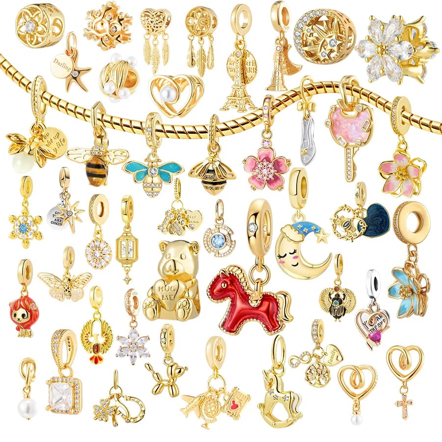 Special Offer: Gold Plated Charm for Fai-da-Te Jewelry, Animal Shape Beads, Heart, Moon and Star, Compatible with Original European Bracelets, Gift for Women