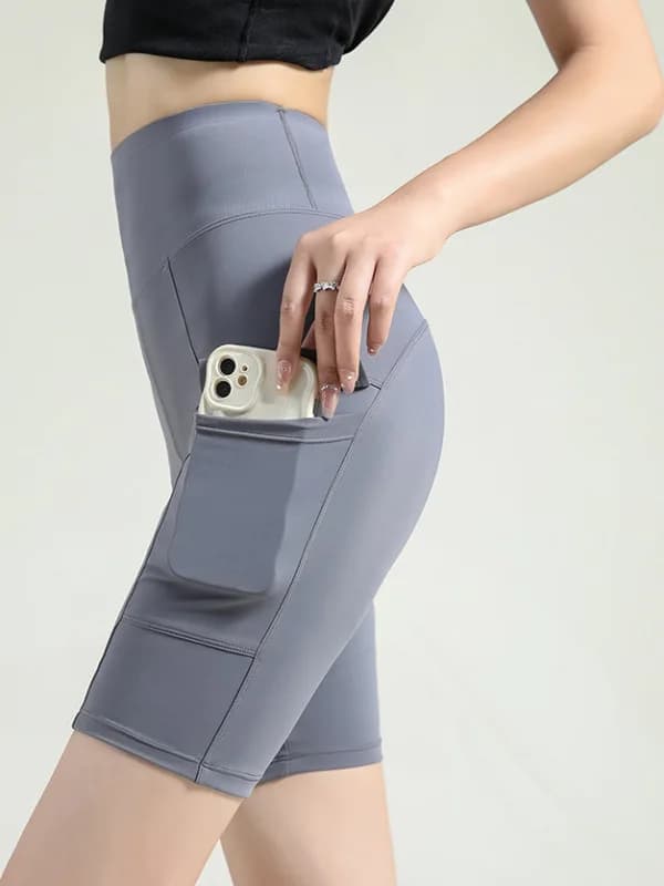 Summer Women's Sharkskin Shorts Fitness Exercise Tight Shorts Five-Quarter Length Running Cycling Tight Fit Shorts