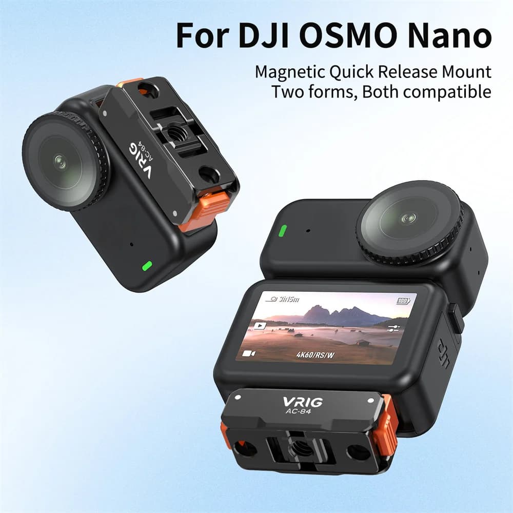 VRIG Action 6 Metal Magnetic Quick Release Mount for DJI Osmo Nano Thumb Action Camera Adapter with Two-claw 1/4-20 Quick Mount