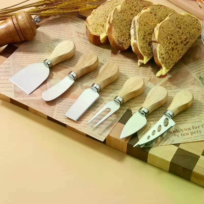 Steel Cheese Knife And Fork Set Kitchen Oak Cheese Butter Pizza Knife Home Baking Tools Stainless