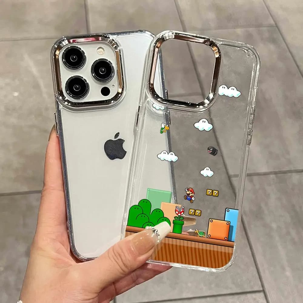 Super M-Marios B-Bros Electroplated Transparent Phone Case for iPhone 17 Air 16 E 15 14 Plus 13 12 Mini 11 Pro HYBXAXC Cover