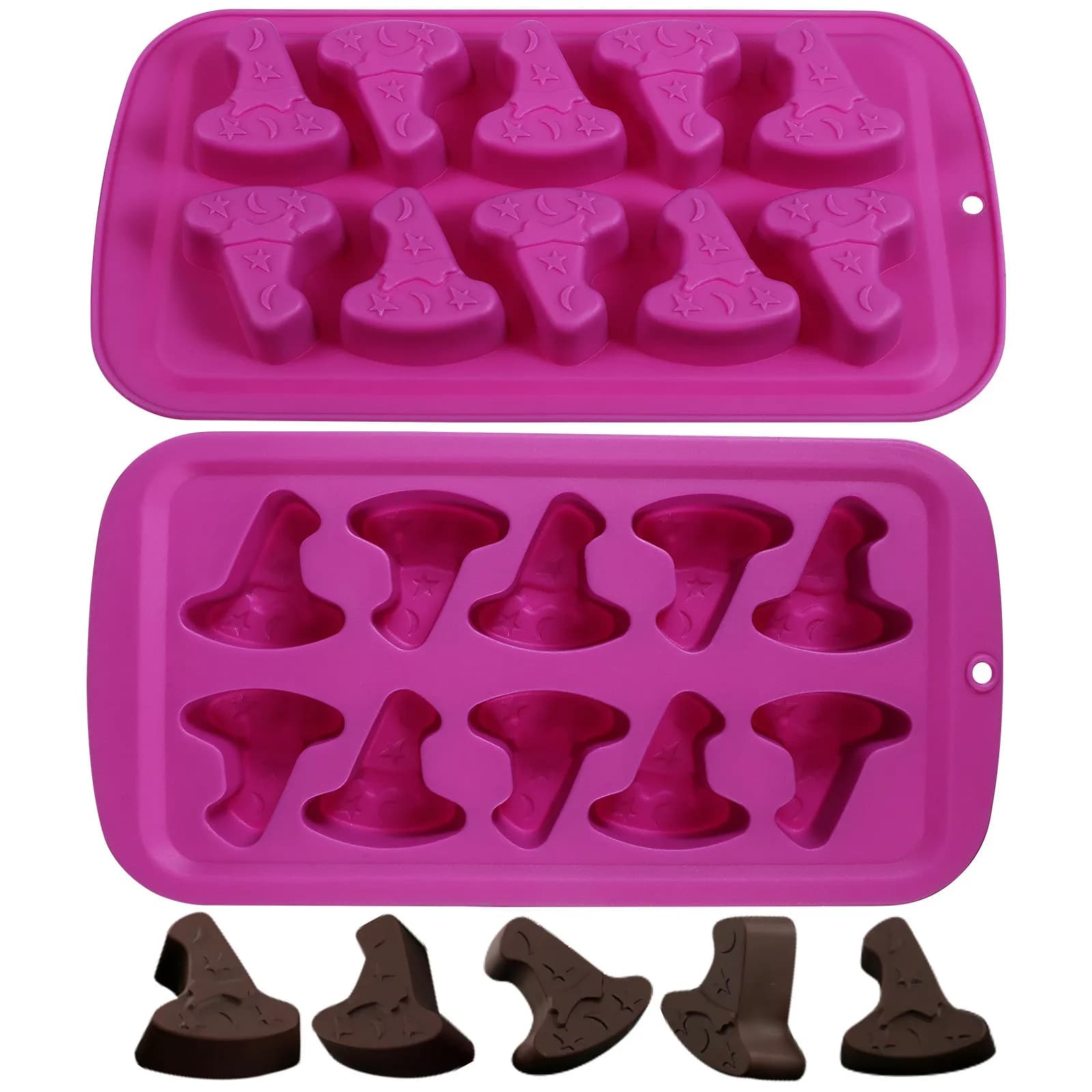 2 Stampi in Silicone a Forma di Cappello da Mago di Halloween per Cioccolato, Caramelle e Cubetti di Ghiaccio, Accessori da Forno Riutilizzabili per Pasticceria Creativa