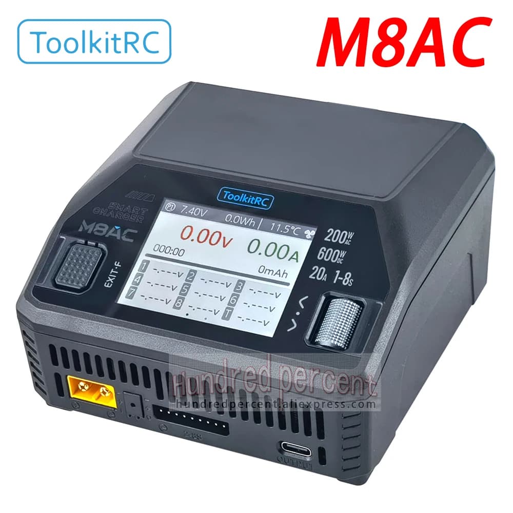ToolkitRC M8AC Smart Lipo Caricabatteria Scaricatore AC 200W DC 600W 20A per 1-8S LiHV Lipo Batteria PD 65W FPV Modello Parti di Auto 1S 2S 3S 4S 5S 6S 7S 8S Carrozza da giocattolo Barca Drone Ricarica rapida