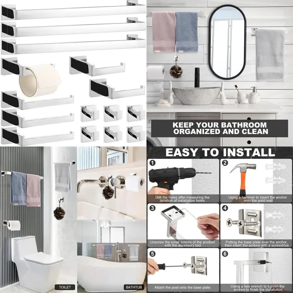 Set di accessori per il bagno in acciaio inossidabile - Portasciugamani da 15 pezzi per bagno, set portasciugamani da 23,6 pollici
