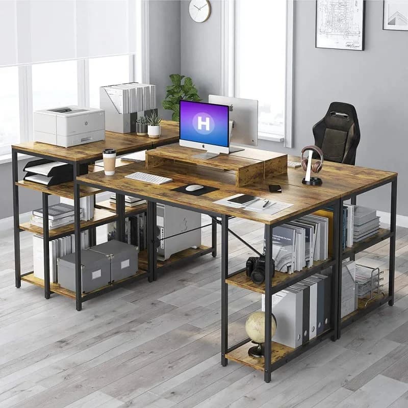 -Scryvania for computer with support for desk monitors for home office desk L-shaped MDF table
