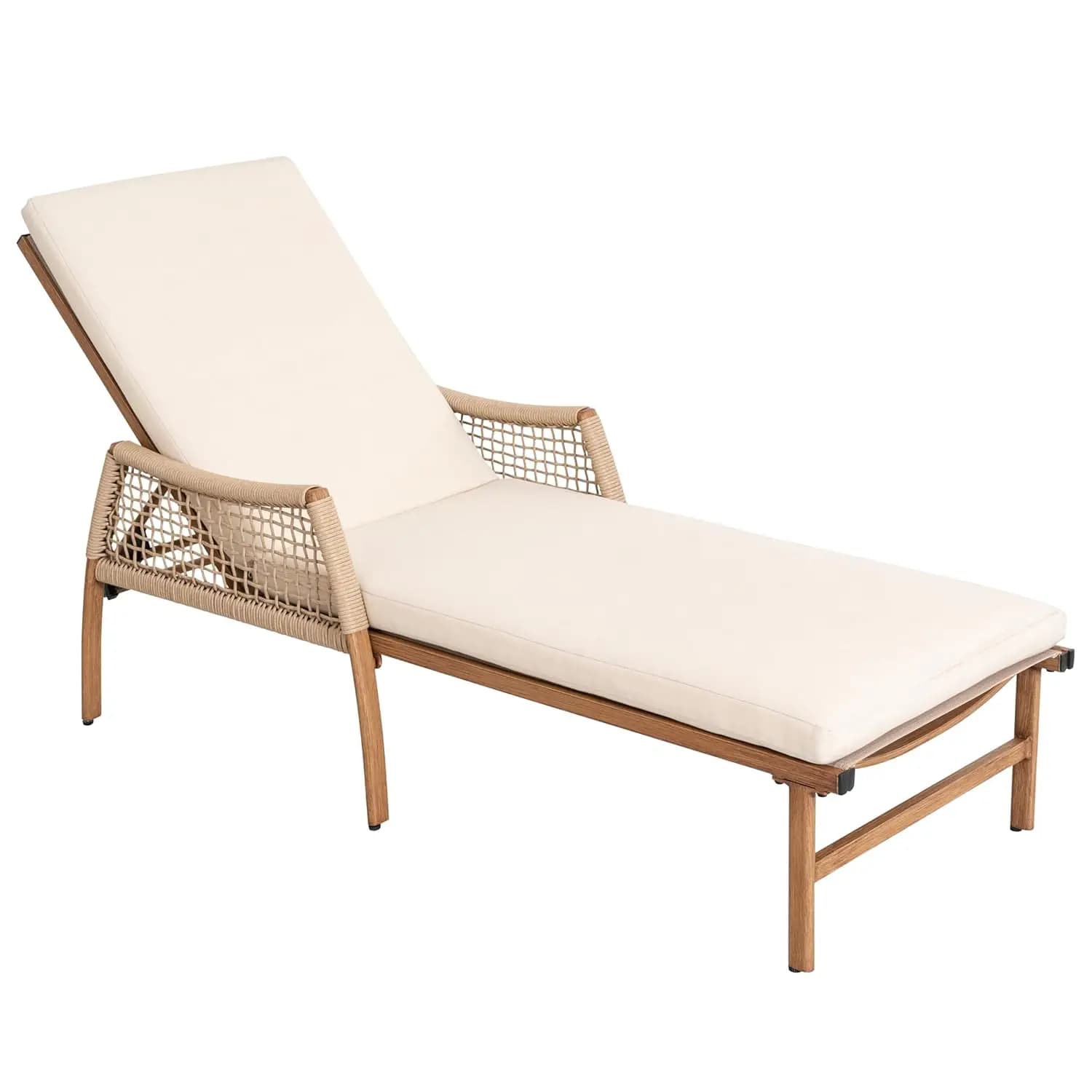 Chaise longue reclinabile regolabile a 6 posizioni con braccioli in rattan e cuscino con cerniera, per giardino, bordo piscina, personalizzabile