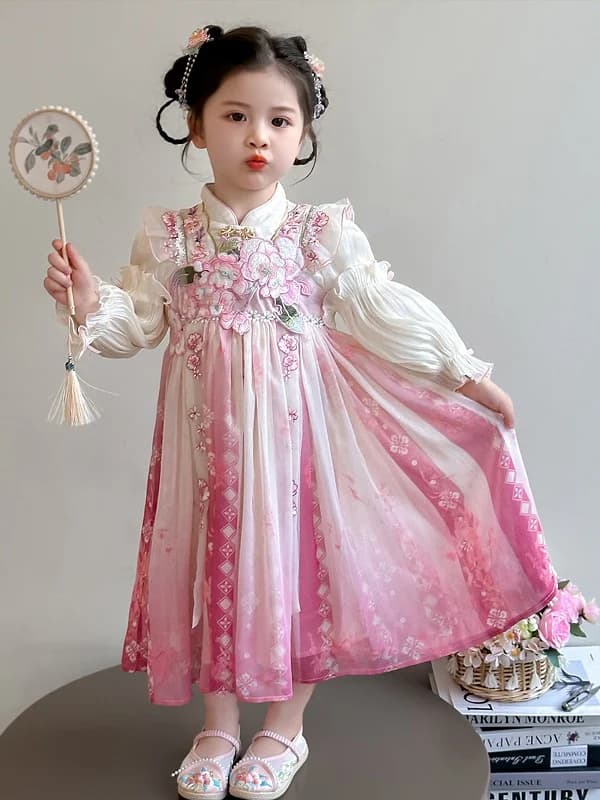 Ele Girl's Long Sve Dr Spring Faion 2025 Nuova gonna cinese Sle Prince Super Fairy Princ Dr Trendy