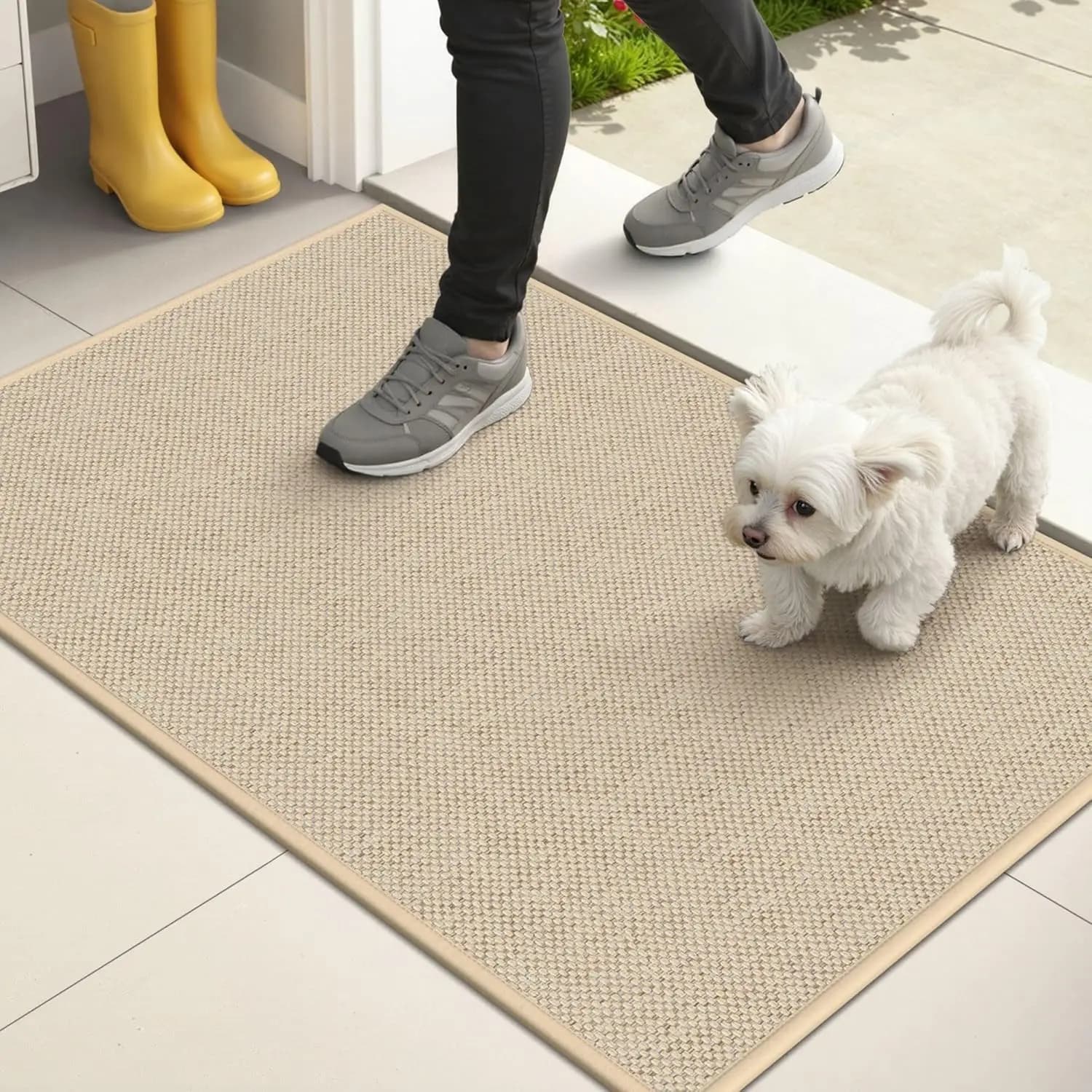 Tappetino per Interni 17x29 Lavabile Antiscivolo per Ingresso e Porta d'Entrata Beige