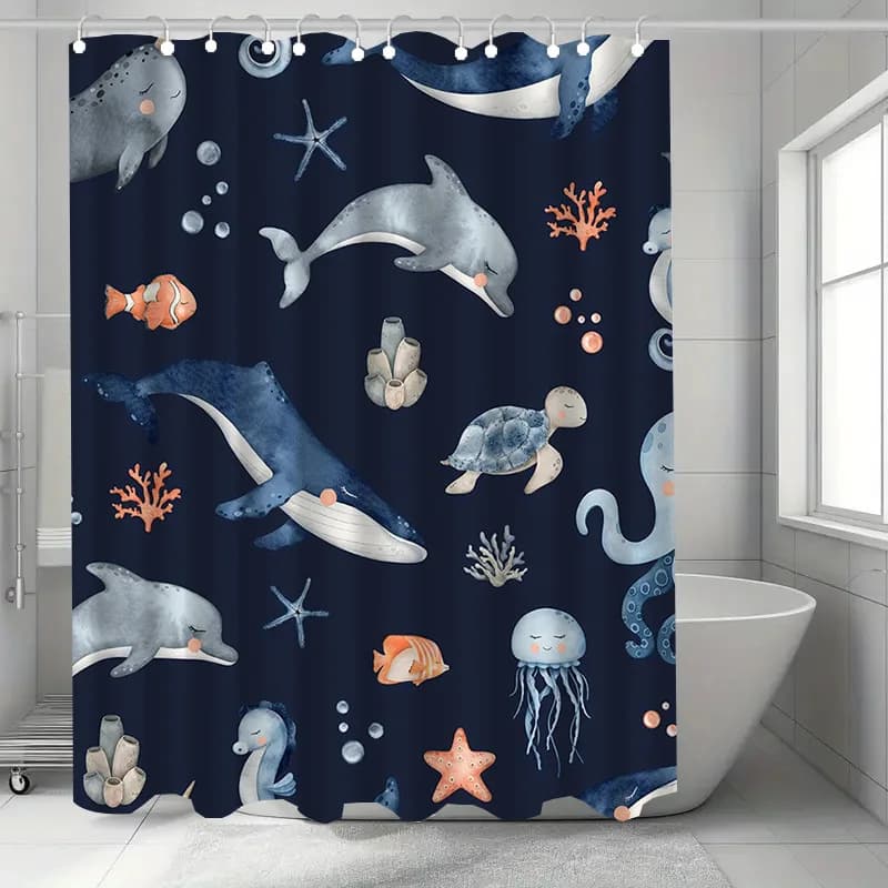 Animali marini balene Tenda da doccia lavabile resistente allo sporco Soffione doccia Tenda da bagno in poliestere impermeabile per la decorazione domestica