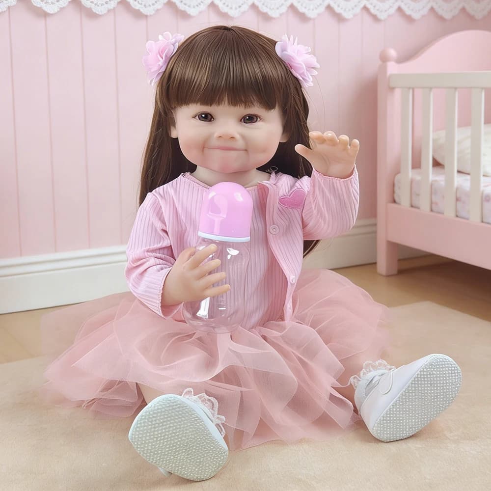 Cute 55cm/22inch full rubber doll Washable simulation handmade companion toy Acrylic Eye Play house Dress up game Reborn Doll