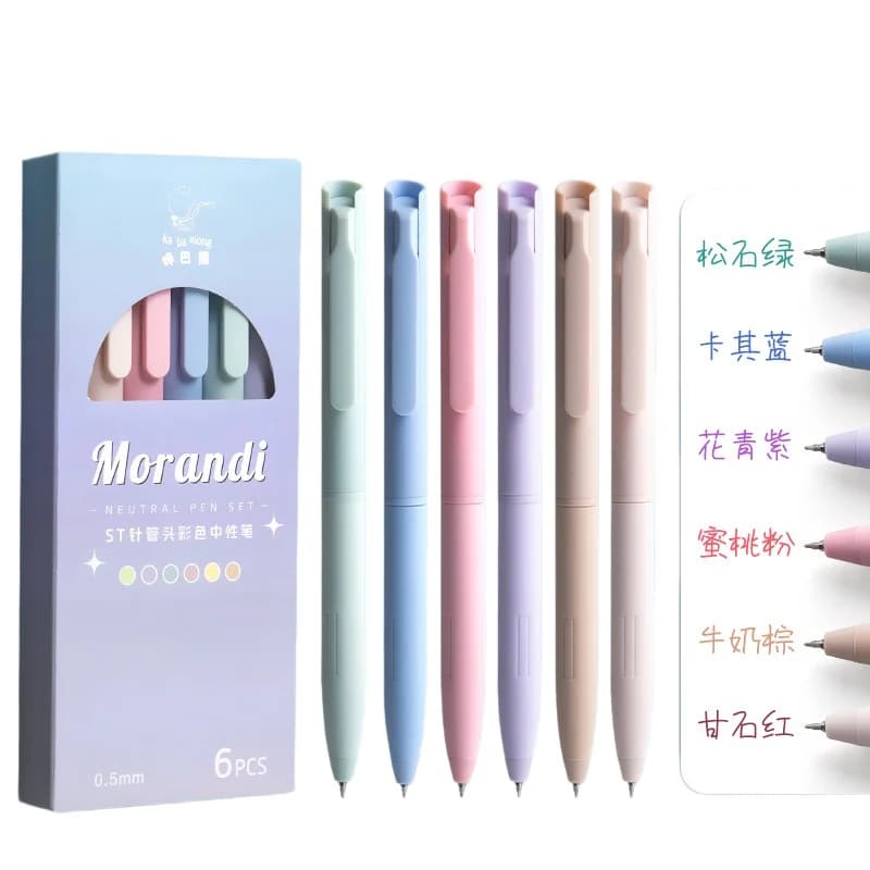 Set di 6 Penne Gel Retrattili Morandi per Studenti, Pennarelli Multicolore ad Asciugatura Rapida per Appunti e Evidenziazioni, Cancelleria Scolastica