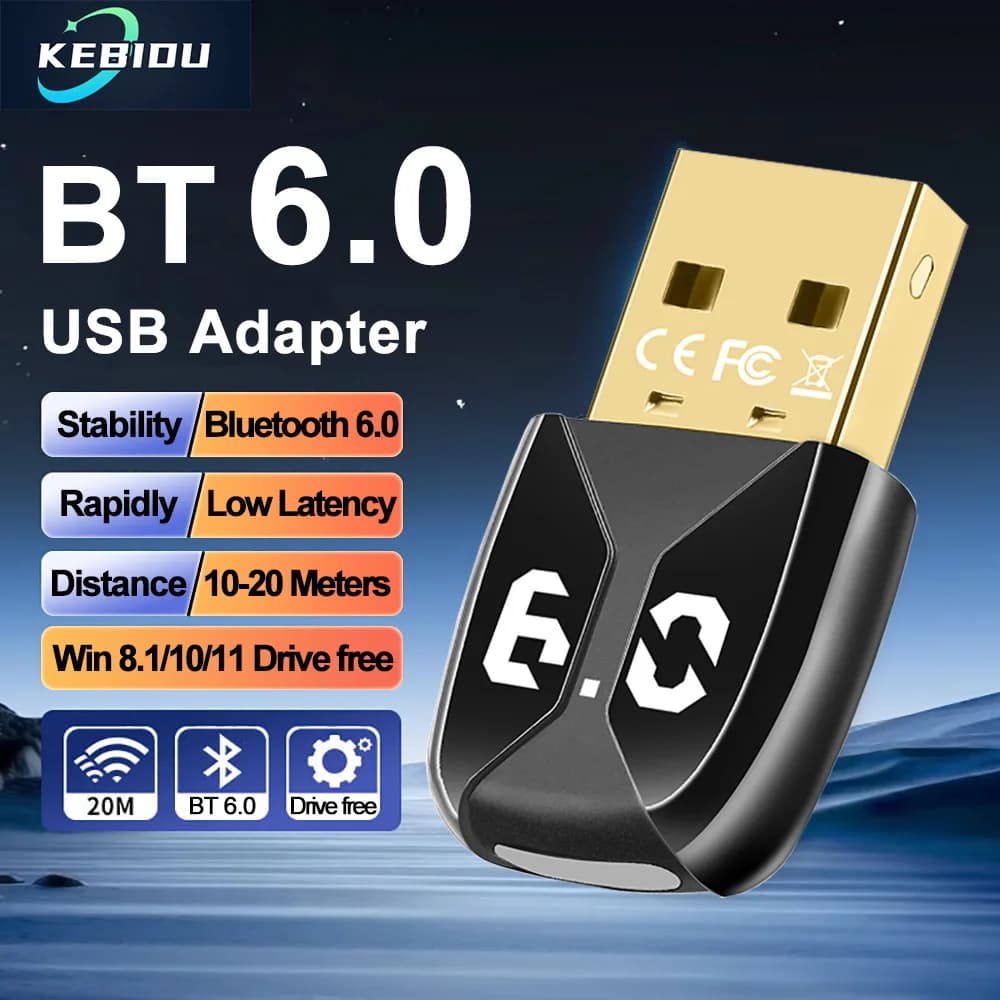 Bluetooth 6.0 USB Dongle Adapter for Laptop Mouse Tablet Keyboard Phone Printer Speaker for Game Wireless USB Transmission Receiver