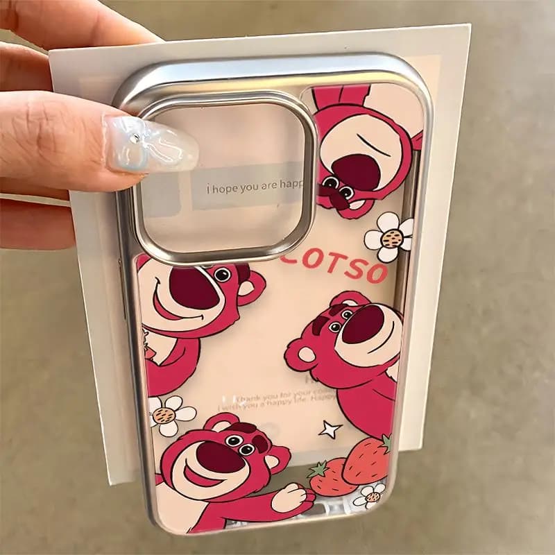 Sink Strawberry Bearing Phone Case for iPhone 17 Air 16 Pro Max 15 14 Plus 13 12 11 XS XR, shockproof with silver edge