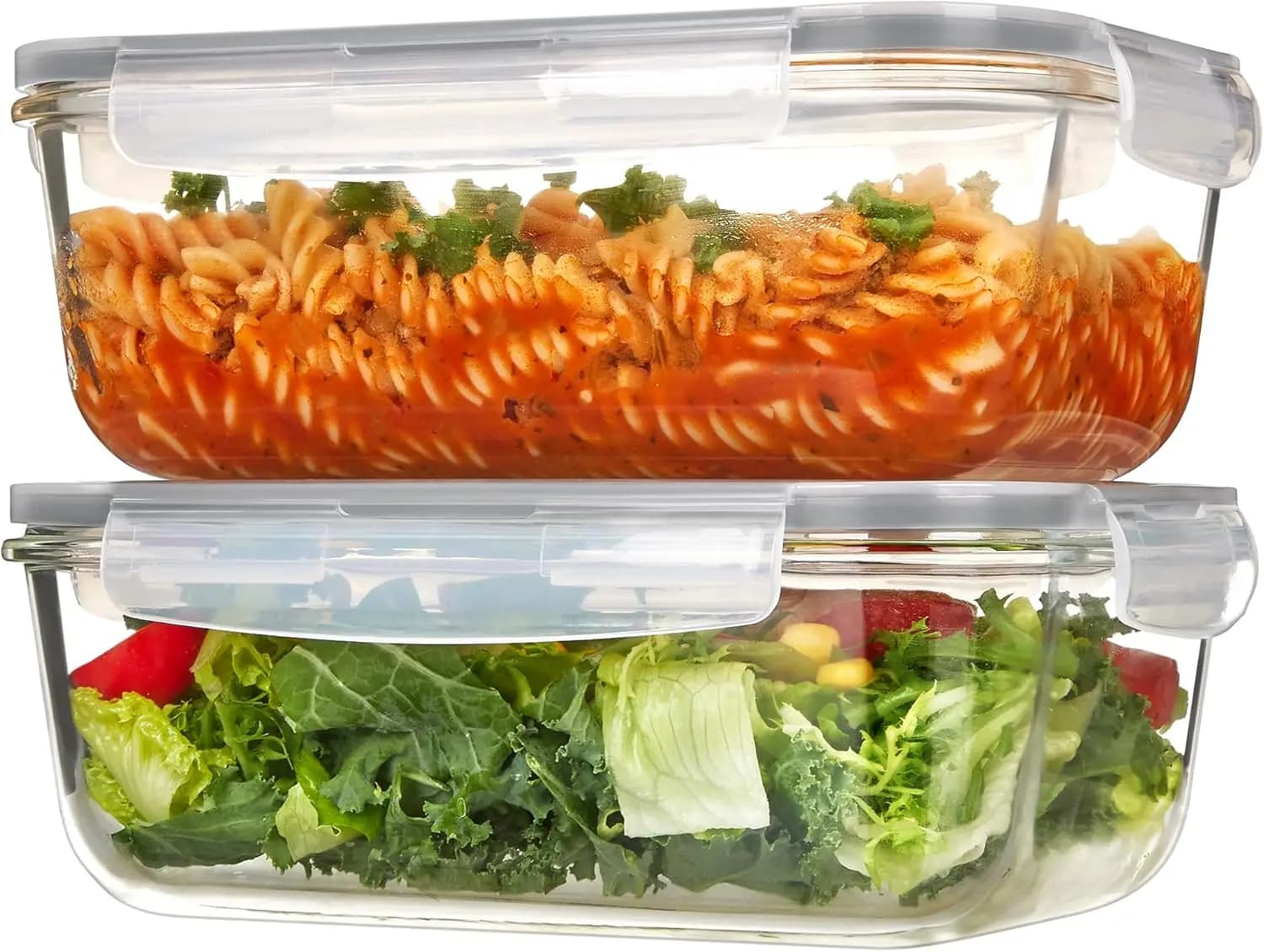 Set di 2 Contenitori in Vetro per Alimenti da 63oz con Coperchi Ermetici, Adatti per Microonde e Lavastoviglie, Antiperdita per Preparazione Pasti